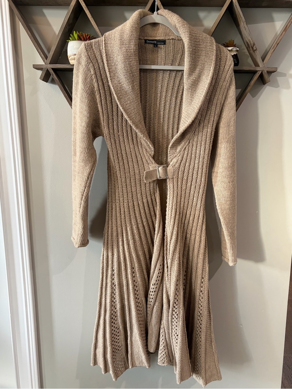 Berretti Made in Italy Ribbed Wool Blend Buckled Cardigan sweater. Size large.